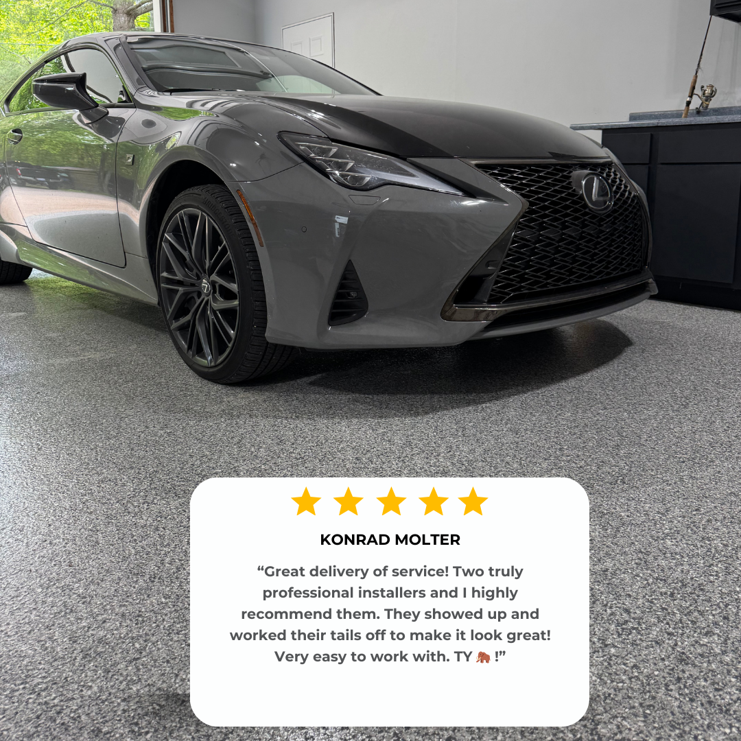 Newly coated polyurea garage floor with five-star Mammoth Surfaces customer review